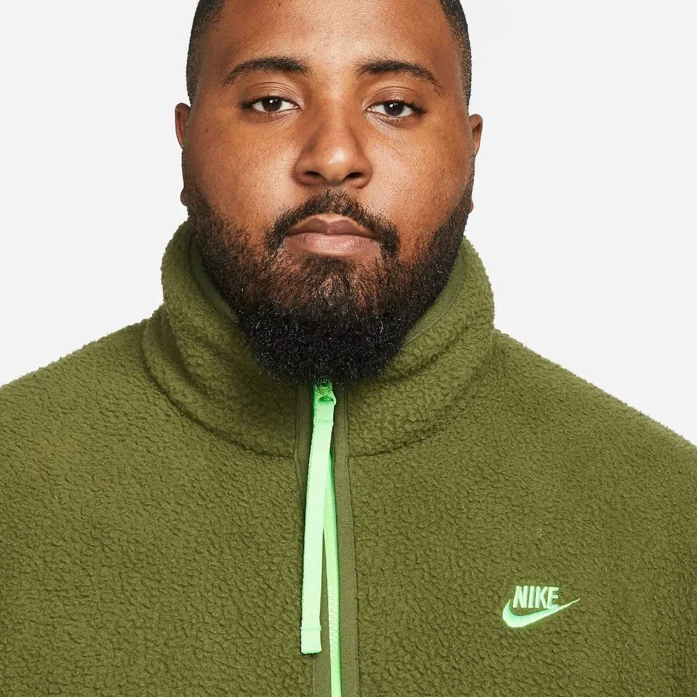 Nike Sportswear Sherpa Fleece Full Zip Jacket Green Orange DD5021 NEW - Picture 3 of 9